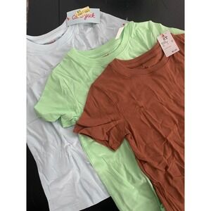 Cat & Jack Kids 5T T Shirts 3 Pk Light Blue Mint Brown Short Sleeve Cotton Blend